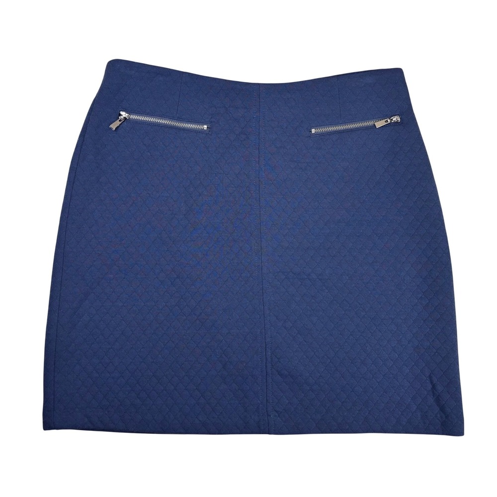 Laundry by Shelli Segal Navy Blue Quilted Mini Skirt Size 6 Zipper Pockets